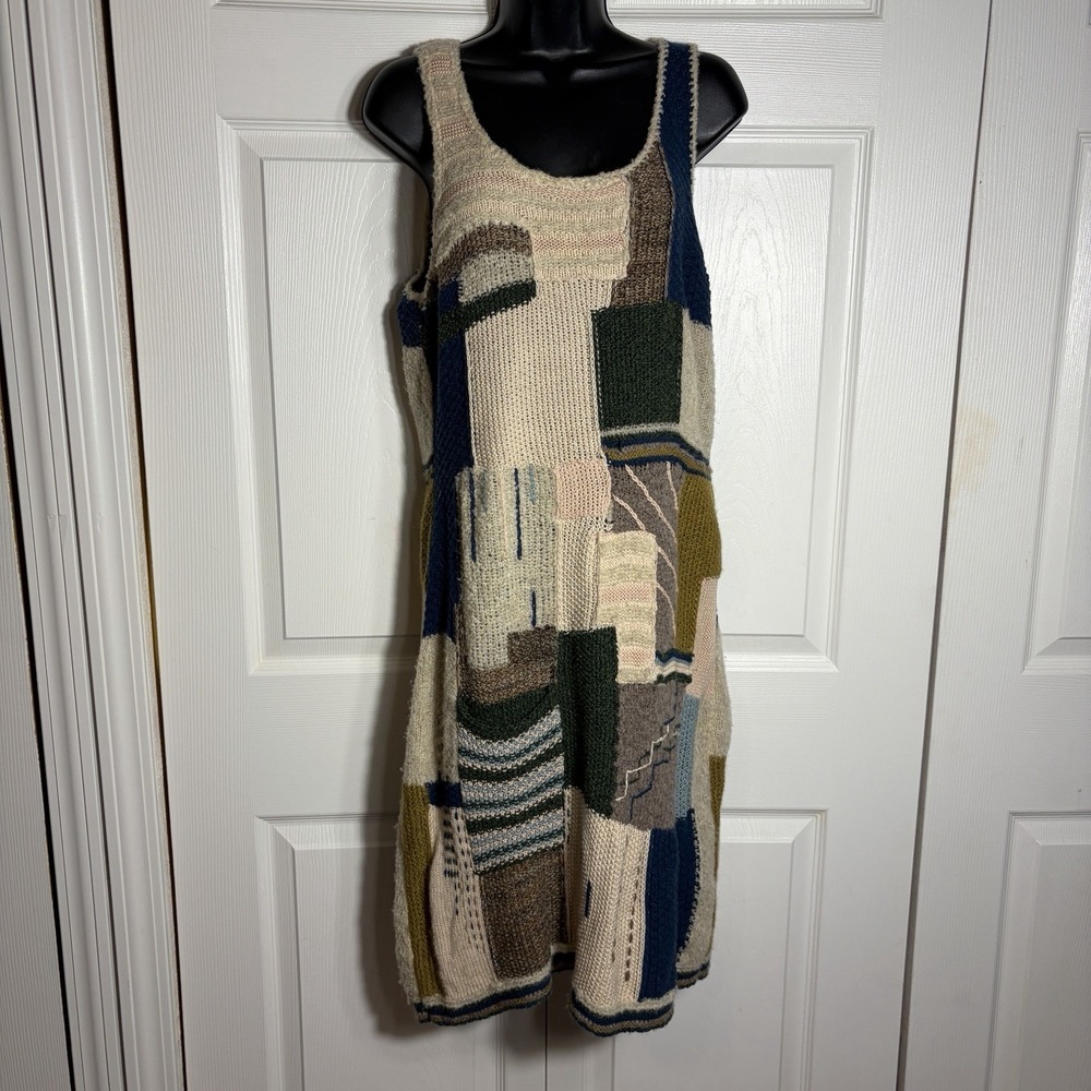 Anthropologie Sleeping On Snow Patchwork Knit Tank Dress Women L Wool Blend Boho